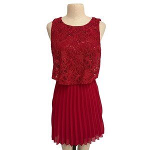 Speechless Red Lace and Pleated Skirt Midi Dress Size M Sleeveless Sequin